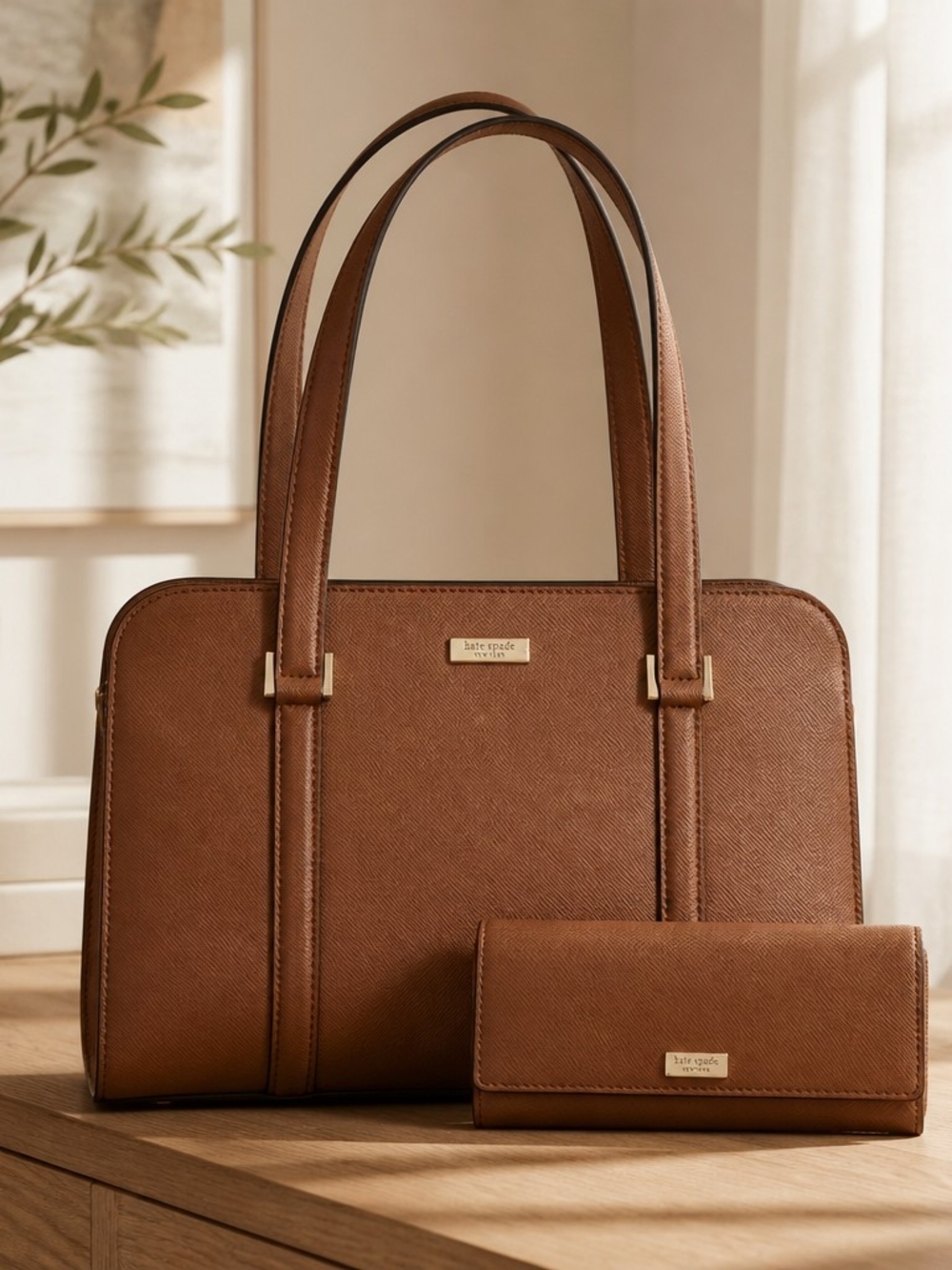 Kate Spade Women's Newbury Lane Satchel & Kate Spade Brown Leather Wallet